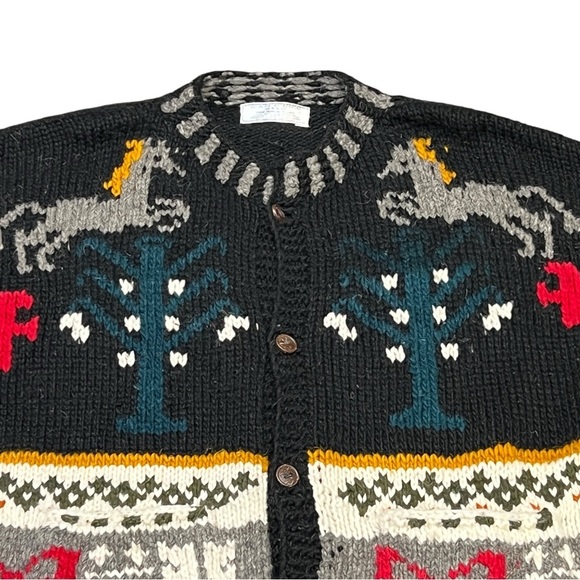 Chibcha Wool Artesian Cozy Heavy Knit Chunky Vintage Cardigan Horse Sweater - Picture 14 of 15